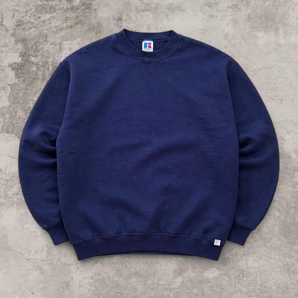 Russell Athletic Navy Crewneck USA Made XL Vintage Blank Boxy USA Cotton Sweat